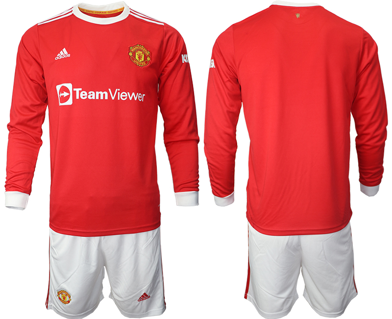 Men 2021-2022 Club Manchester united home red Long Sleeve blank Soccer Jersey->customized soccer jersey->Custom Jersey